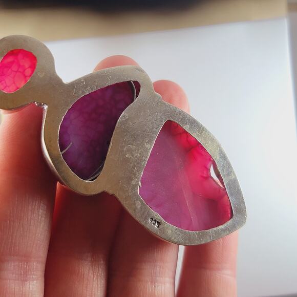 Pink Agate Geode Pendant Sterling Silver 2.75" Triple Druzy Statement - Picture 10 of 10